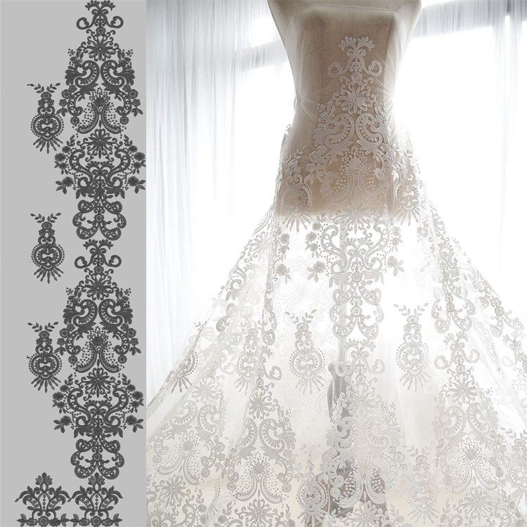 compre blanco francés vintage tela de encaje bordado vestido de