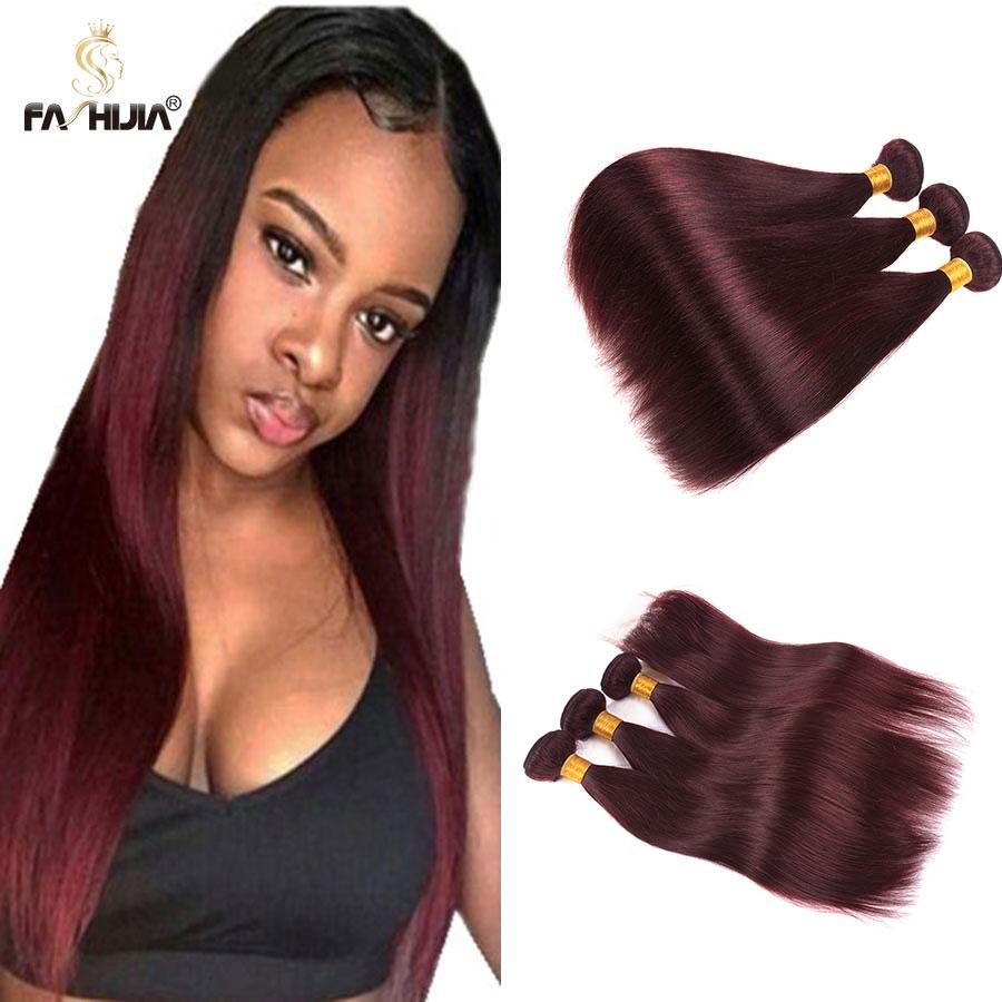 Burgundy Peruvian Straight Hair 99j Brazilian Hair Extension With