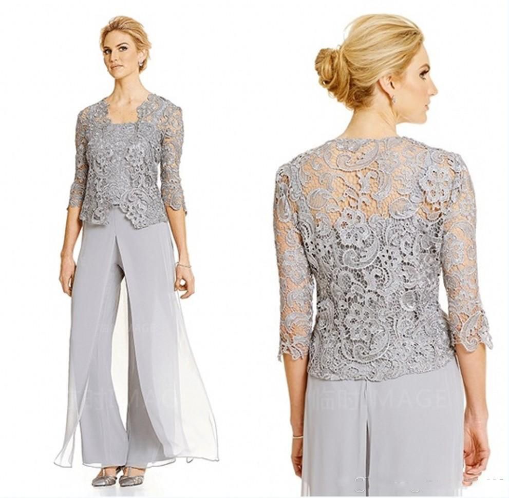 2017 Vintage Silver Mother Of The Bride Groom Dresses With Pants Suits