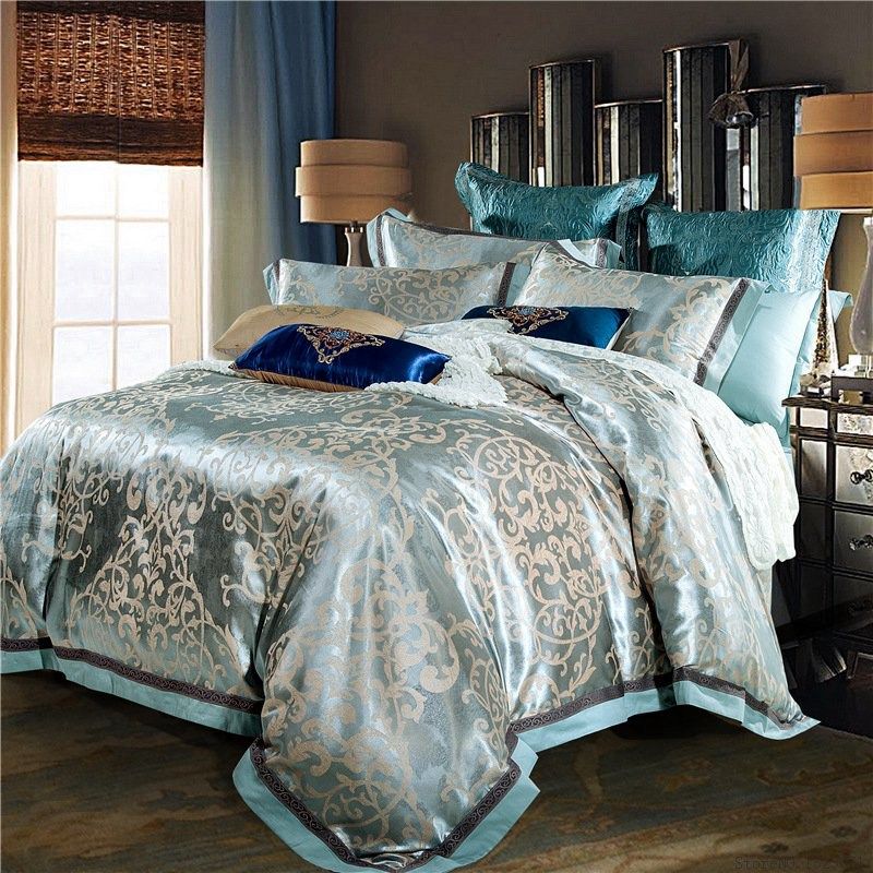 Whole Luxury Jacquard Silk Bed Linen Blue Red Pink Silver Gold Whole Luxury Jacquard Silk Bed Linen Blue Red Pink Silver Gold Satin Bedding Set Bedspread Queen King Size Duvet Cover Sheet Twin Sets