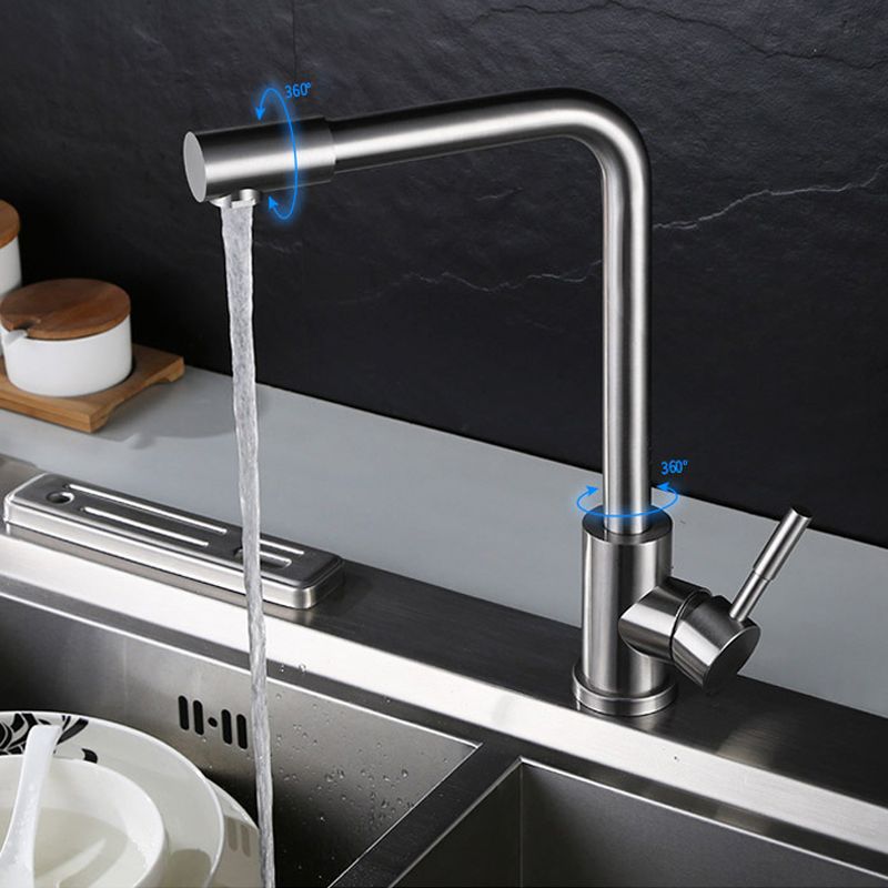 Cold And Hot Water Kitchen Faucet 304 Stainless Steel Tap Sink Faucets Brushed Finish Single Handle 1 Hole Taps