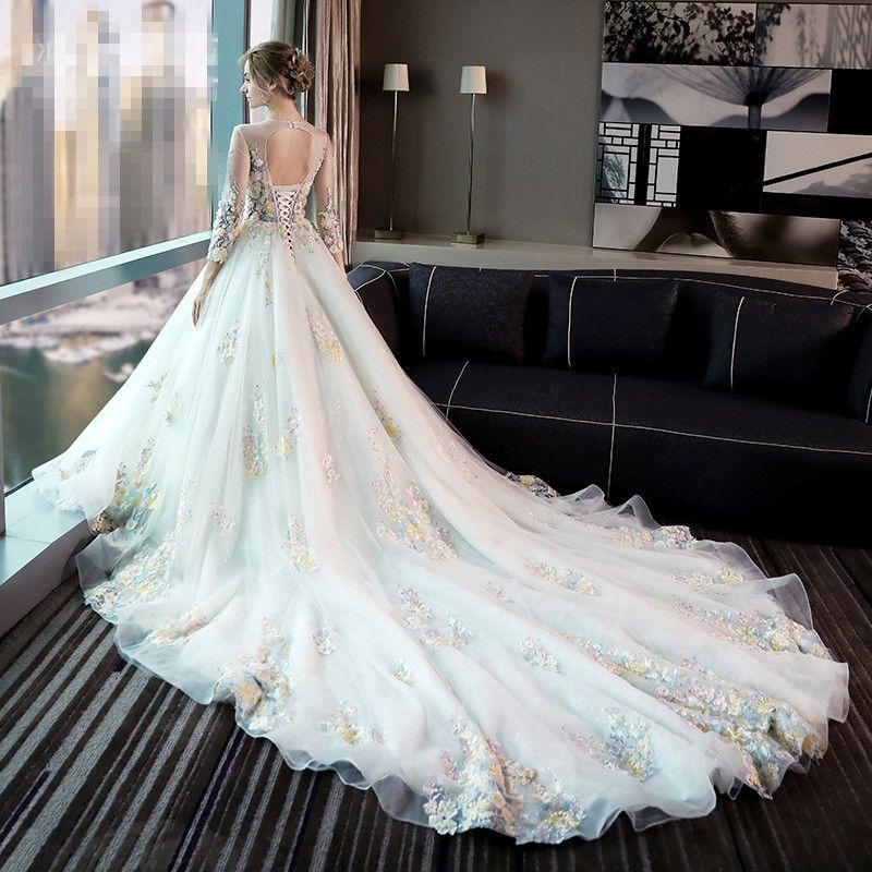 wedding dress with long tail