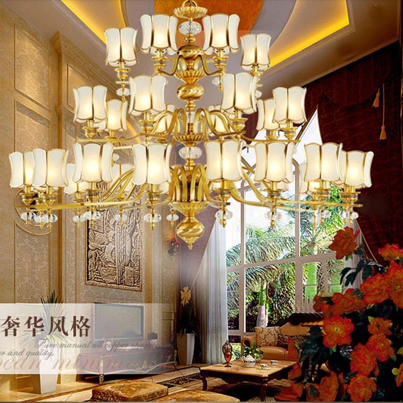European Style All Copper Big Chandelier Villa Living Room Staircase European Style All Copper Big Chandelier Villa Living Room Staircase Light Non Standard Hotel Banquet Hall Clubs Pendant Lamps Glass Ball