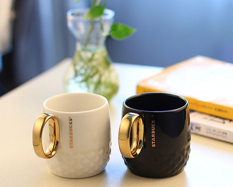 classic starbucks golden handle embossed mug 355ml black white