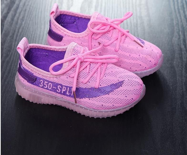 Kids Baby 350 Sply Boost Sport Shoes Black Children LED