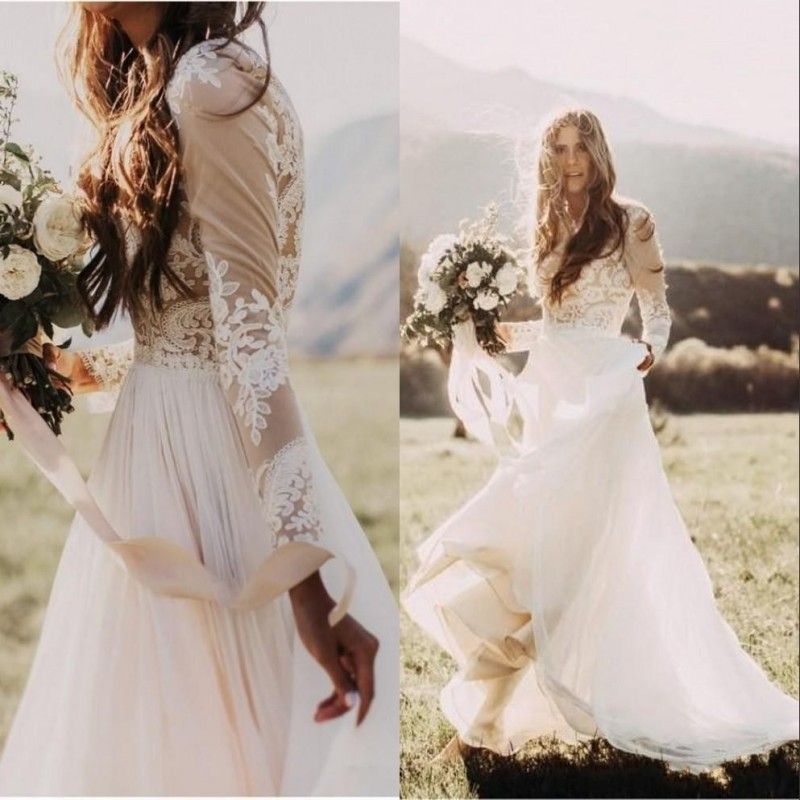 Discount 2019 Bohemian  Country  Wedding  Dresses  With Sheer 