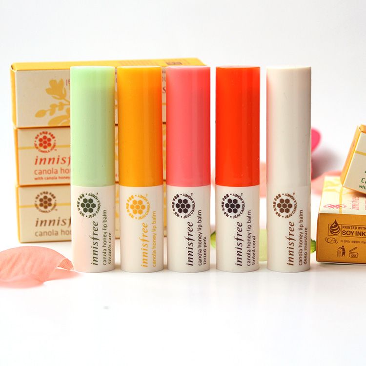 Innisfree Canola Honey Lip Balm Tinted Pink Tinted Coral Deep Moisture