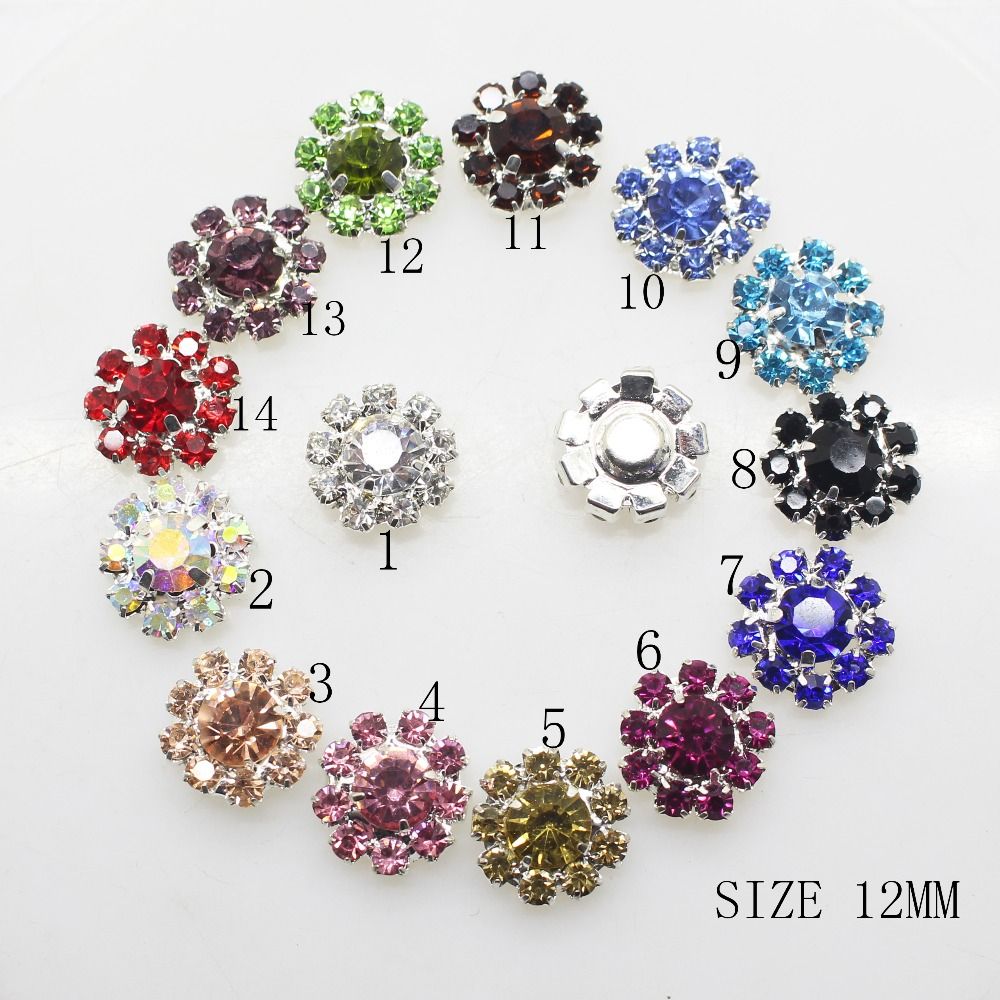 2019 12mm Flower Metal Rhinestone Button Flatback Wedding Decor