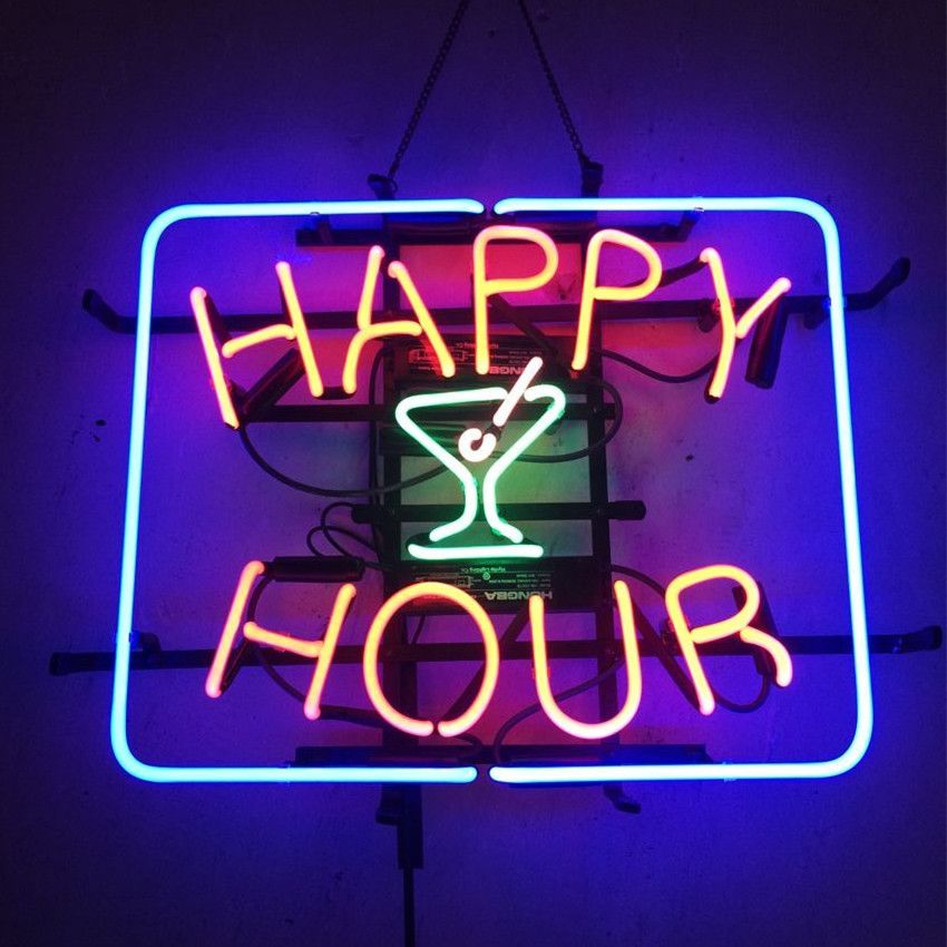 2019 17x14 Happy Hour Cocktails Neon Sign Bar Wall Display