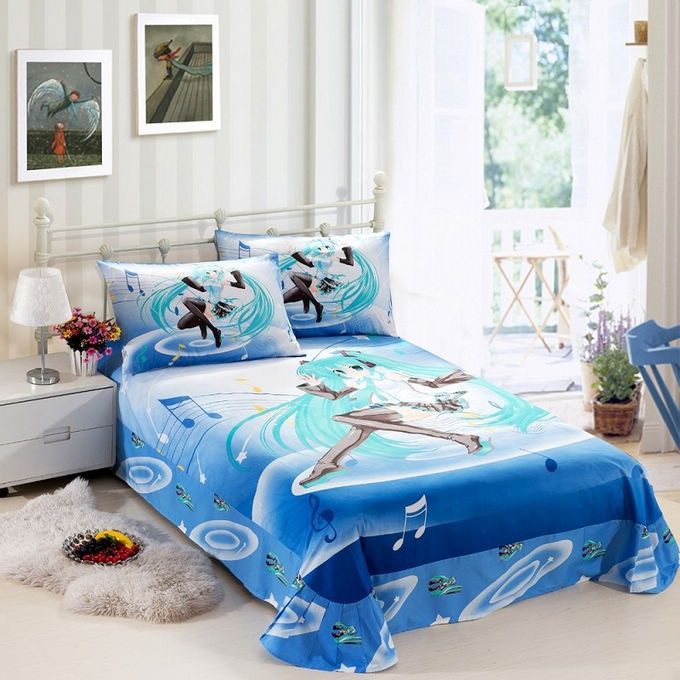 Hatsune Miku Anime Blue Children's Bedding Set Set 100 Cotton Kids