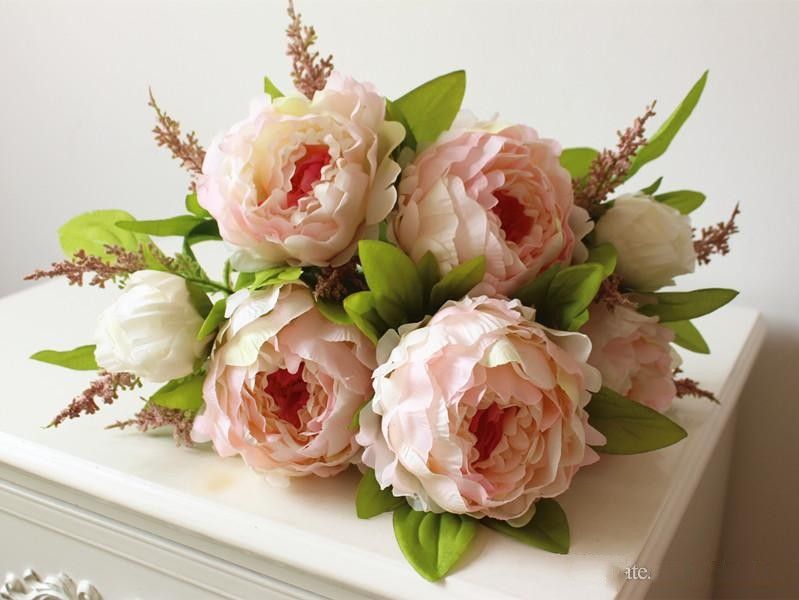 2021 Artificial Peonies Silk Flowers Real Touch Fake Leaf Home And