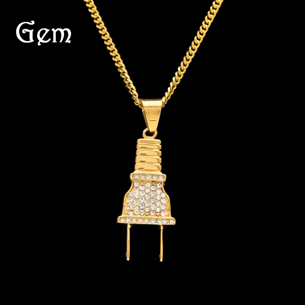 Full Diamond Hip Hop Jewelry Plug Charm Pendant Necklaces Gold Plated