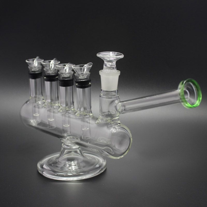 2020 Mini Menorah Glass Water Pipes With Four Glass Downstem Sliders Holiday Glass Bong With ...