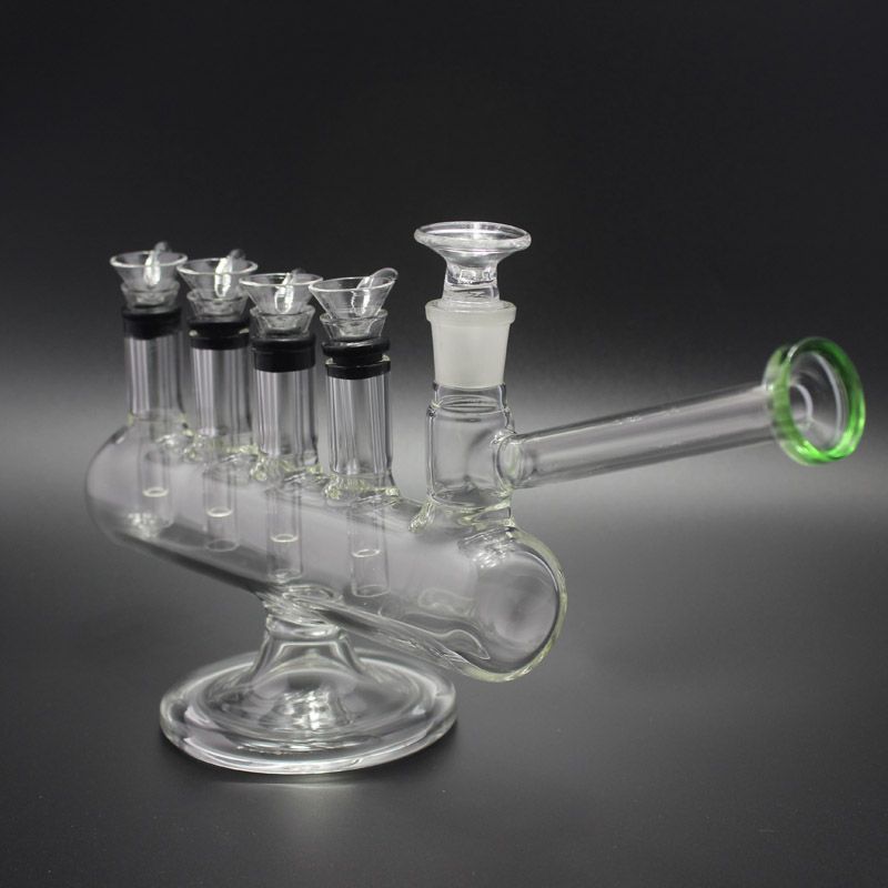 2021 Mini Menorah Glass Water Pipes With Four Glass Downstem Sliders Holiday Glass Bong With
