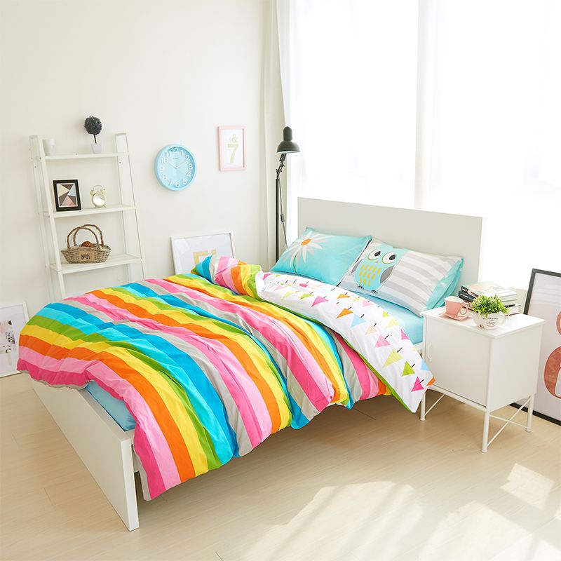 Whole 100 Cotton Rainbow Owl Bedding Set Cartoon Modern Flower Whole 100 Cotton Rainbow Owl Bedding Set Cartoon Modern Flower Fl Twin Queen Size Stripe Bed Duvet Cover Sheet Linen Designer Covers Kid