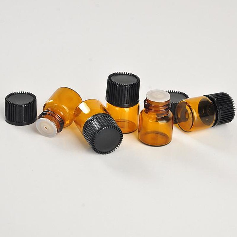 1ml 1/4 DRAM vidro âmbar vidro essencial frasco de óleo de amostra de perfume tubos garrafa com plug and caps transporte rápido