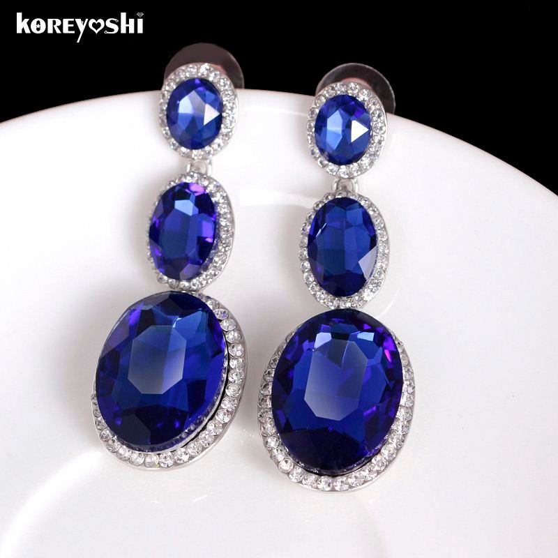 2018 New Indian Jewelry Royal Blue Crystal Earrings For Women 2018 New Indian Jewelry Royal Blue Crystal Earrings For Women Wedding Long Earings Fashion Boucle D Oreille Femme Aretes From Jiekeyi20170310