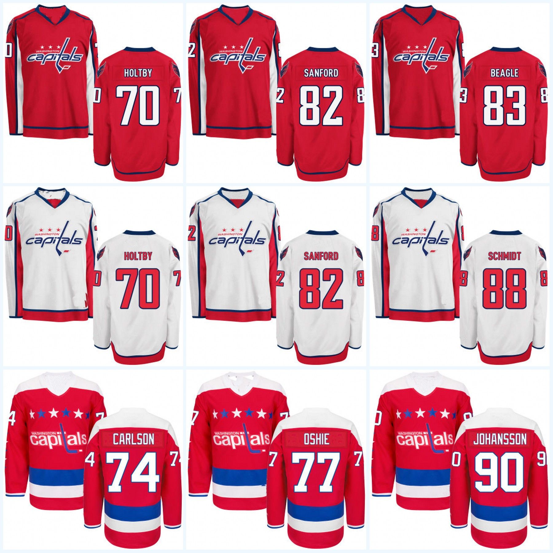 2019 Washington Capitals Jerseys Mens' 70 Braden Holtby 74 John Carlson