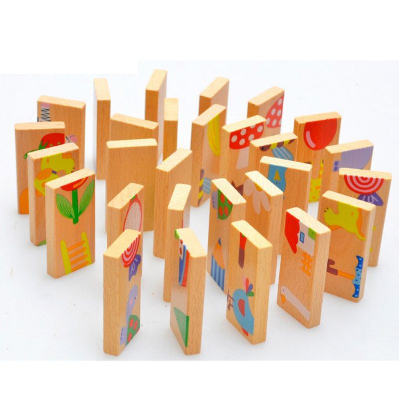Uni Baby Kid Animal Domino Puzzle Blocks Toy Safe Wood Uni Baby Kid Animal Domino Puzzle Blocks Toy Safe Wood Educational Toys Gift For Above 3 Years Old Building Sets Wooden