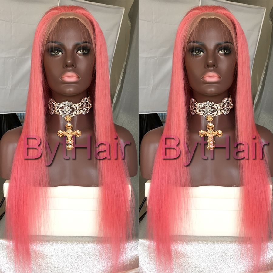 Bythair Pure Pink Glueless Full Lace Human Hair Wigs 130 Density Silky