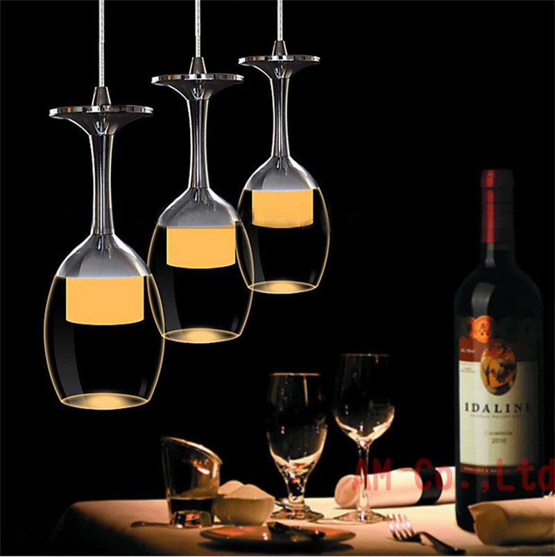 Modern Crystal LED Wine Glass Ceiling Light Chandelier Lamp Bar Shop