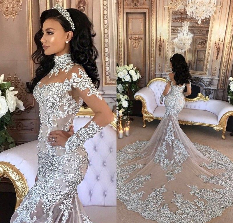 Vintage Mermaid Wedding  Dress  Vestido De Novia 2019  Sheer 