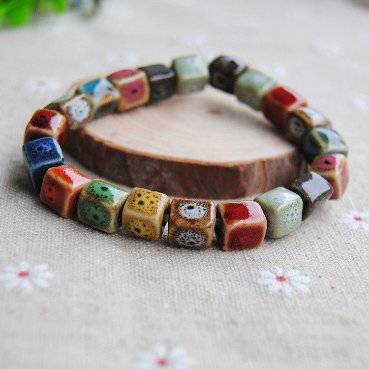 Wholesale -Jingdezhen specialty ceramic jewelry bracelet Handmade flower glaze porcelain beads Five beads bracelet volcano CB053
