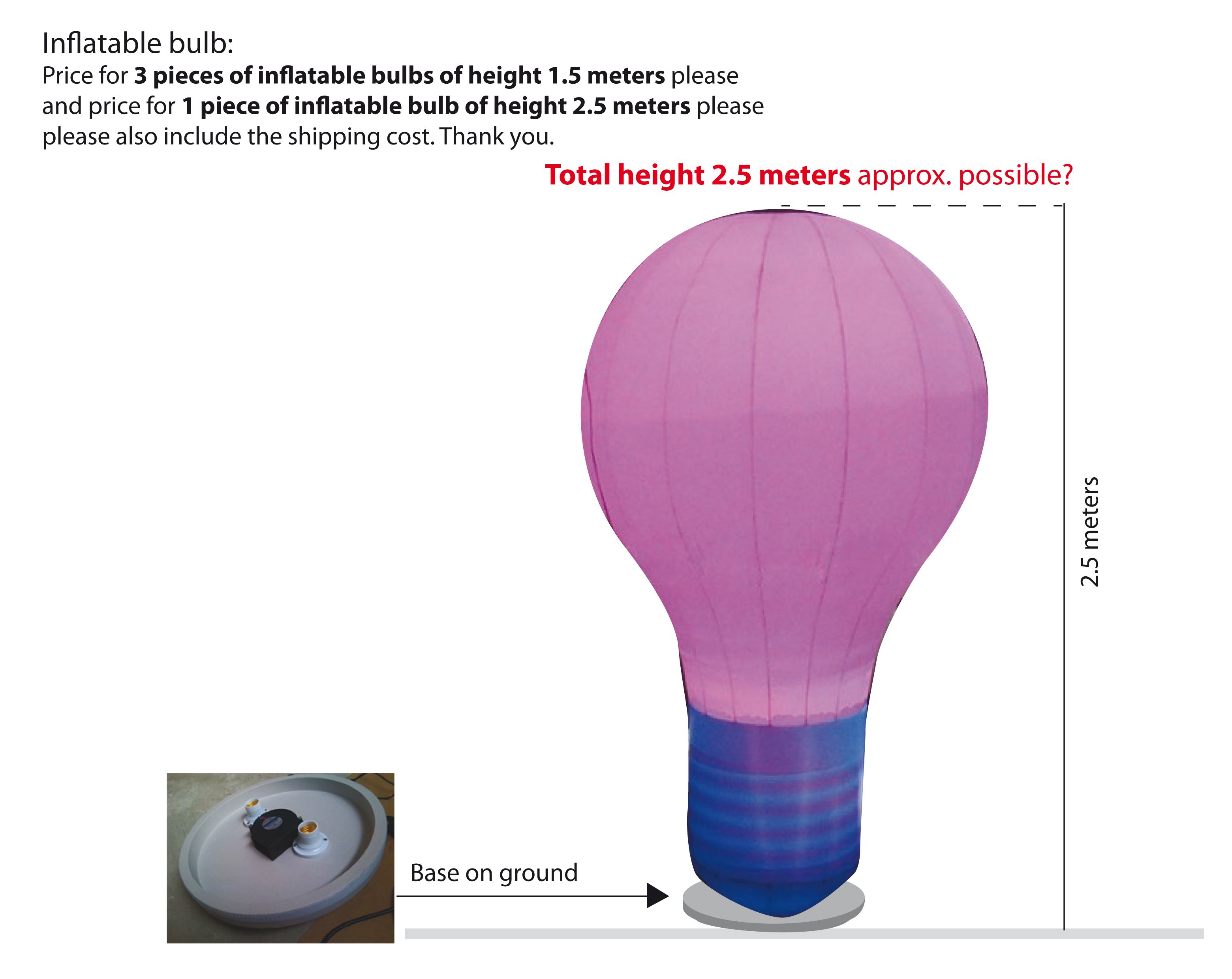 2020 Customized Made In China Standing Inflatable LED Bulbs For Decorations On Ground 2.5 M H