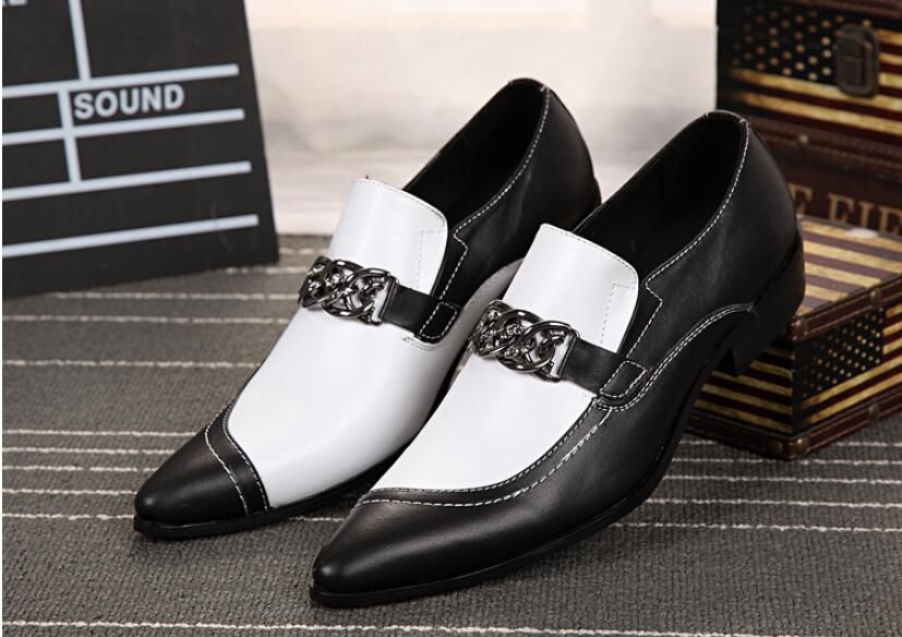 جلد طبيعي الرجال الأحذية الفاخرة أسود أبيض الأعمال اللباس الرسمي الأحذية ...