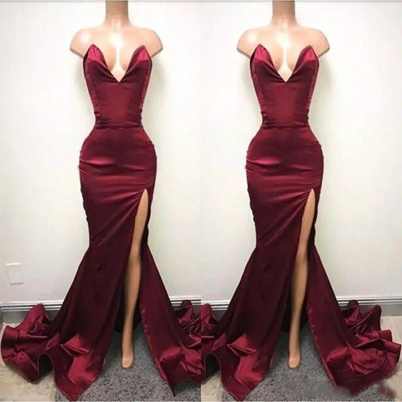 maroon fitted prom dress