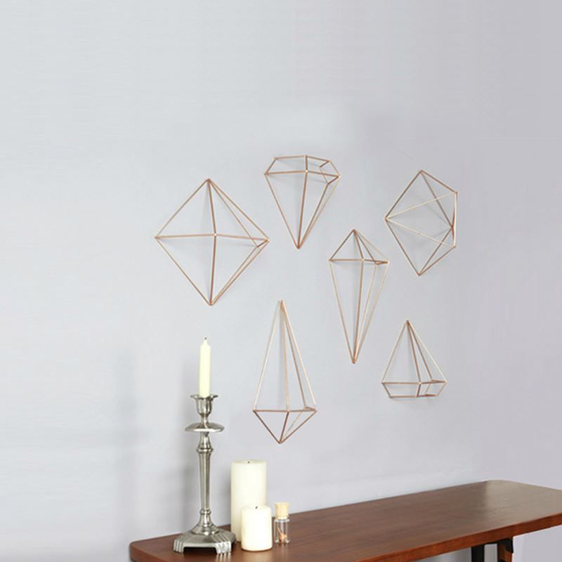 pack fashion diamond metal iron shelf wall stickers 3d geometry