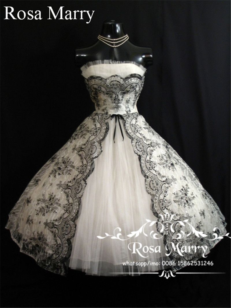 Grosshandel Gothic 1950s Schwarz Weiss Kurze Brautkleider 2019 Eine Linie Tragerlos Plus Size Lace Gunstige Tee Lange Country Classic Overskirt Brautkleider Von Sarah Bridal 160 23 Auf De Dhgate Com Dhgate