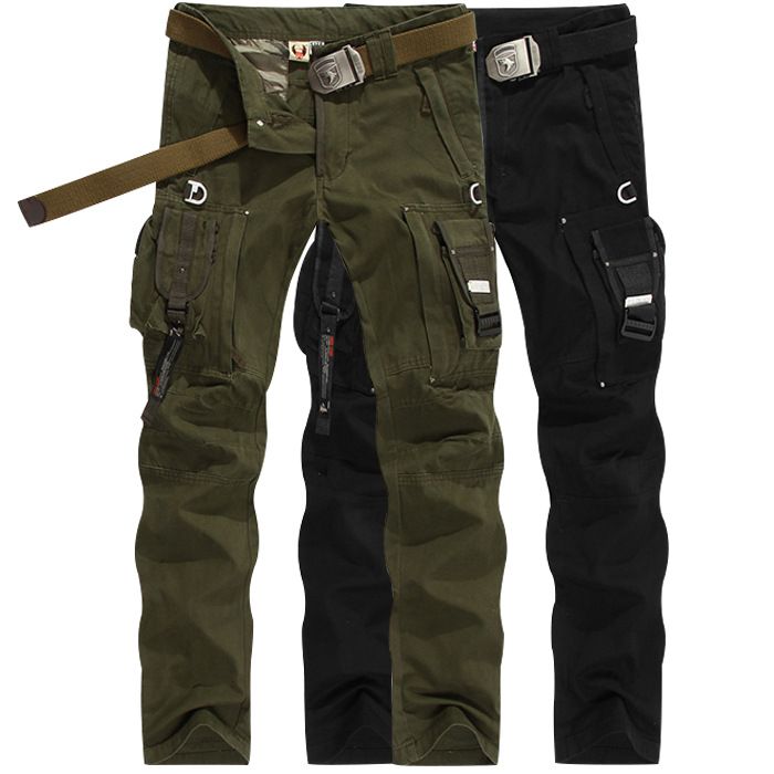 2020 Military Uniform Mens Black Pants Casual Multi Pocket Cargo