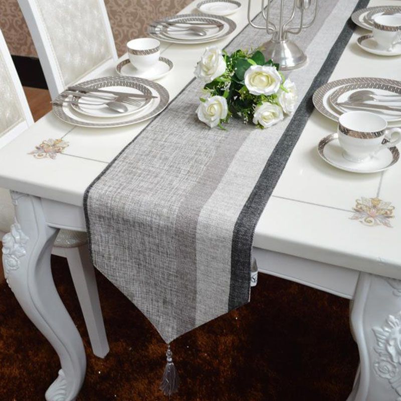 European Style Table Flag Simple Modern Dark Grey Cloth European Style Table Flag Simple Modern Dark Grey Cloth Chenille Silver Blended Stripe Coffee Other Size Can Be Customized Linens