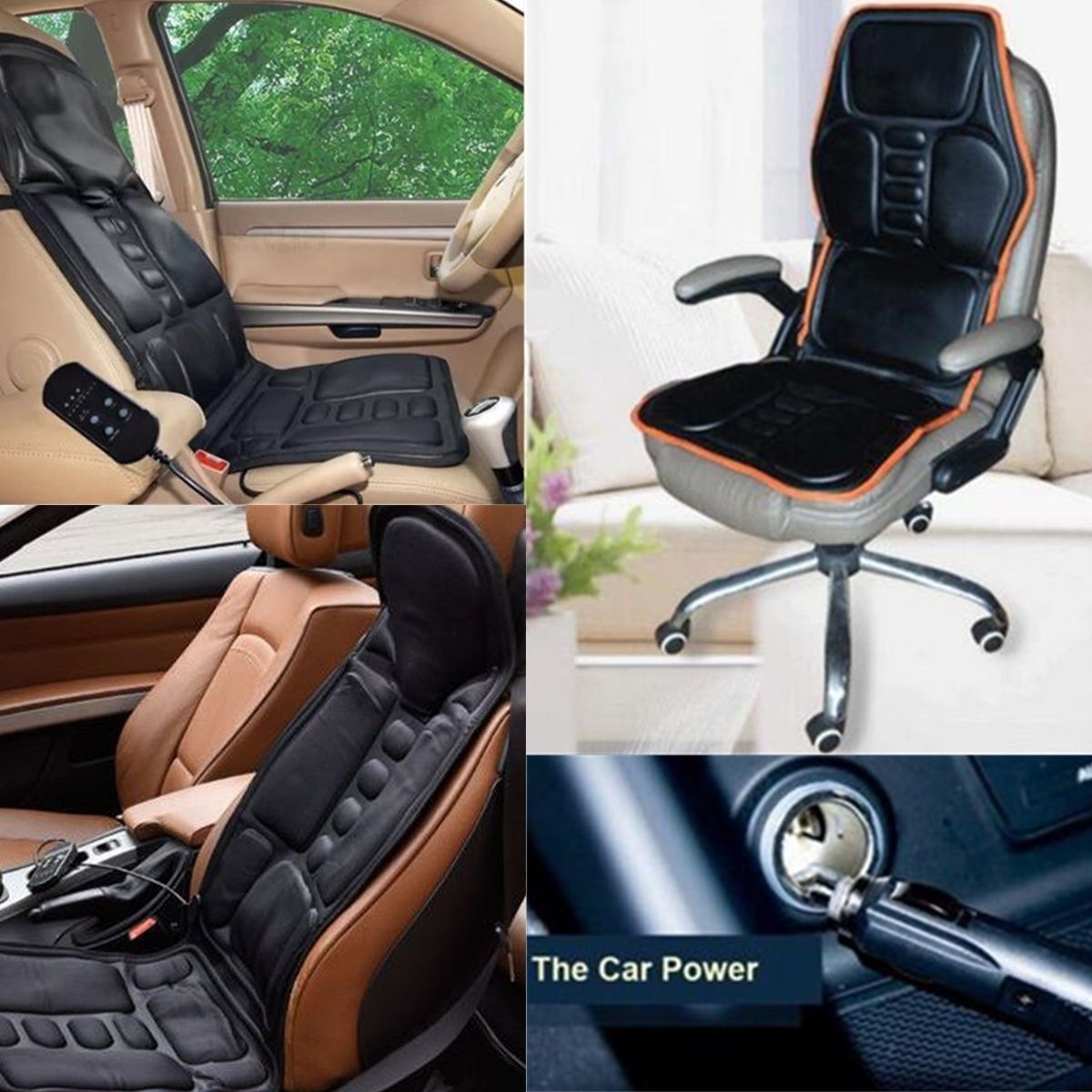 Car Chair Massage Heat Mat Seat Cushion Neck Pain Lumbar Support Pad Back Massager