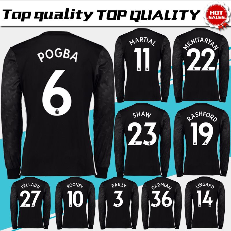 Long Sleeve 19 RASHFORD Away Black Soccer Jersey 17/18 6 POGBA Long