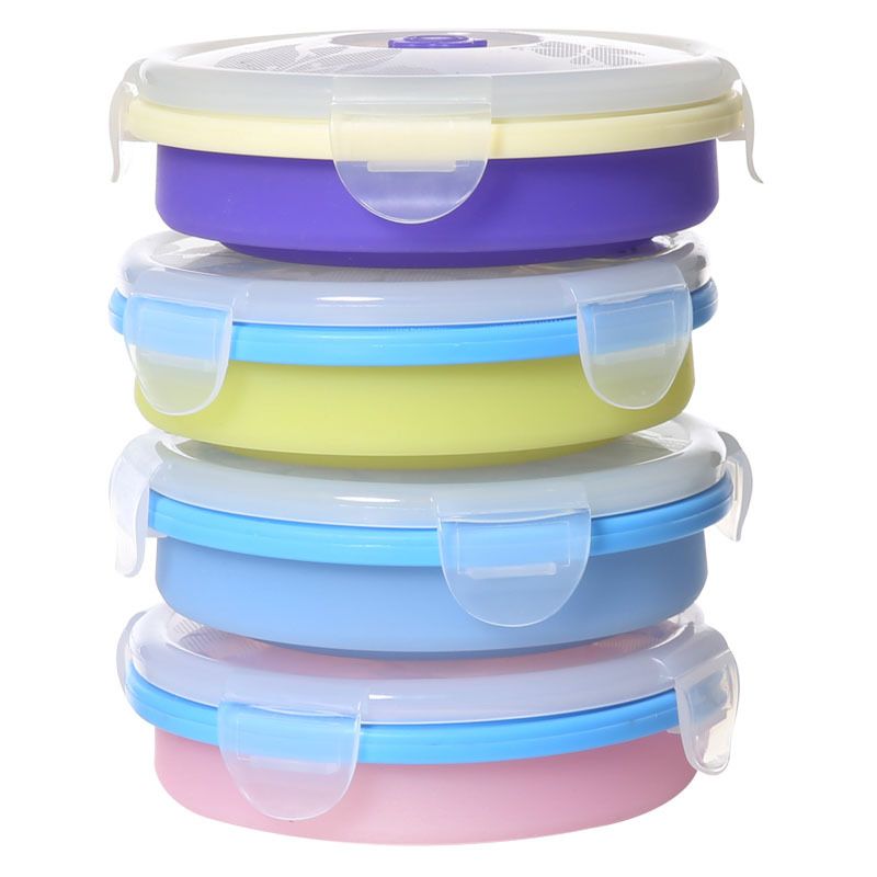 5 1sf Round Silicone Lunch Boxes Foldable Lunchbox Convenient Silica