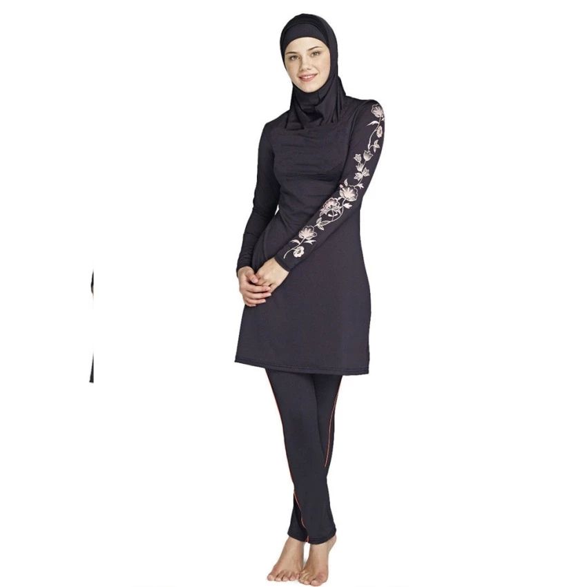 Women's Full Coverage Burkini Swimsuit – Modest Islamic Swimwear With Hijab, UPF 50+ & Floral Print