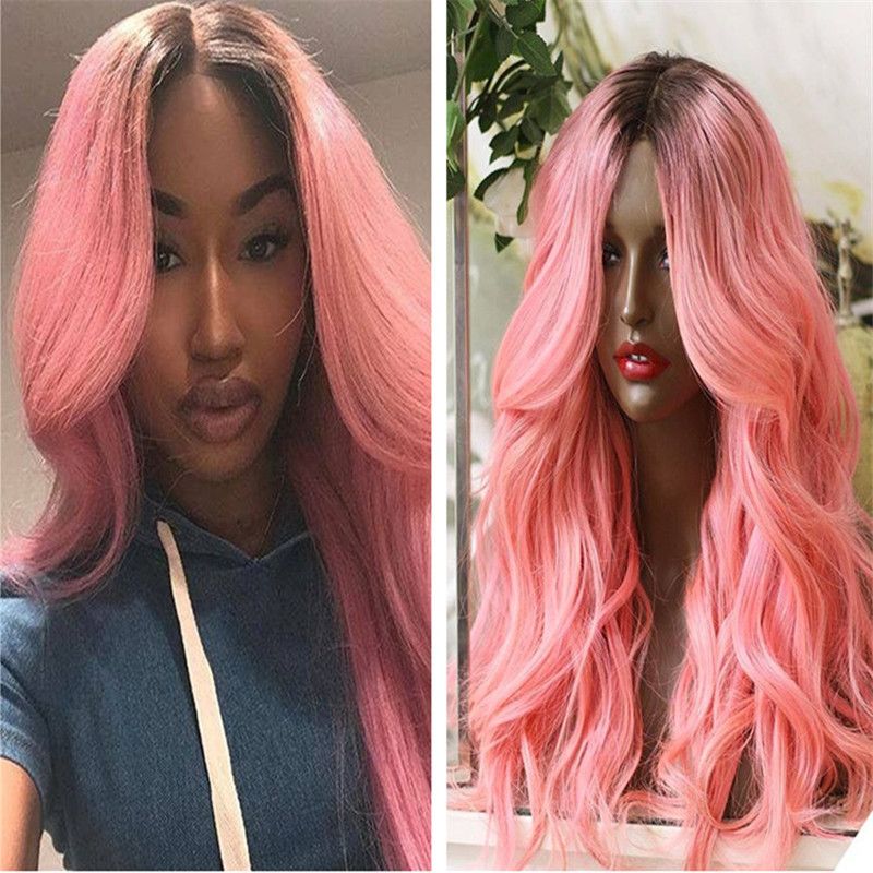 Pink Human Hair Wig Ombre Color Loose Wavy Brazilian Remy Hair Lace