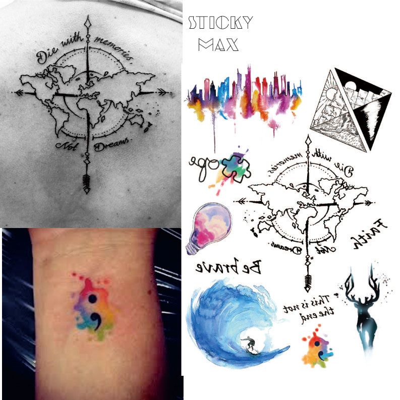 w09 watercolor travel world map non toxic tattoo with day and w09 watercolor travel world map non toxic tattoo with day and