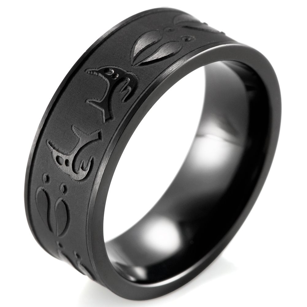 Shardon Men S Titanium Ring Black Deer Antler Tracks Embossed