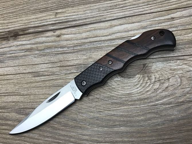 Germany Tactical Folding Knife Carbon Fiber Wood Handle Outdoor Camping