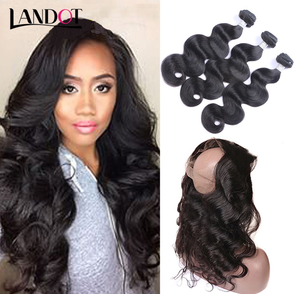 Brazilian Virgin Hair Weaves 3 Bundles With 360 Full Lace Frontal