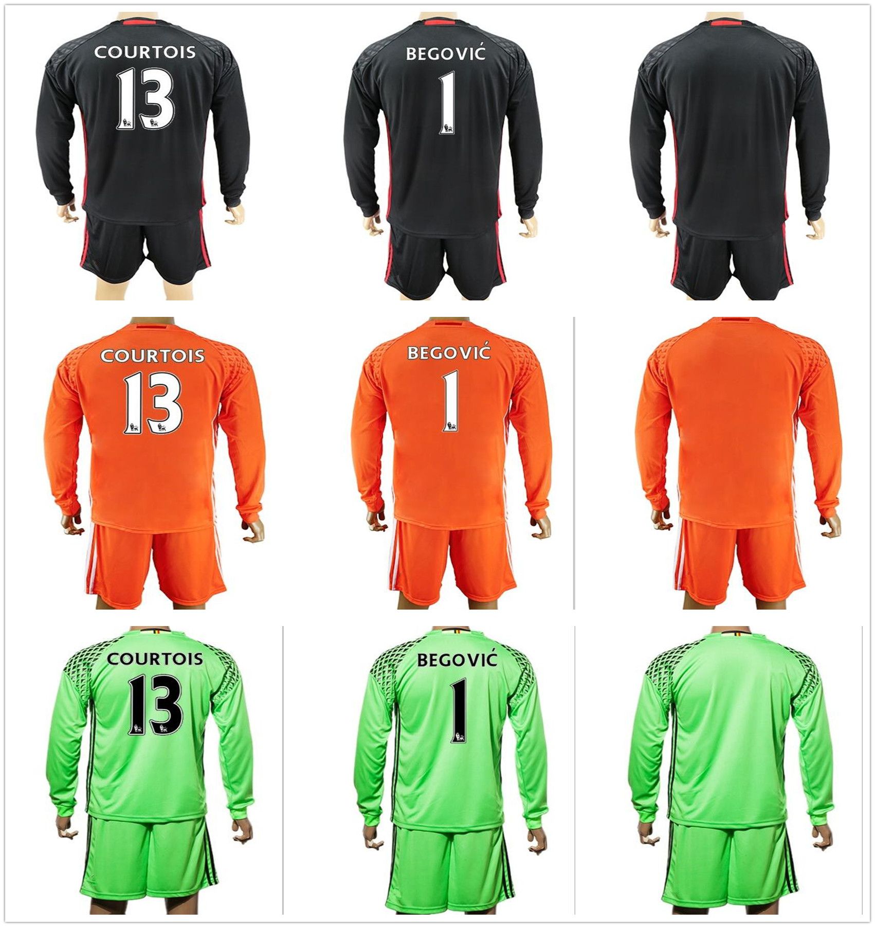 2017 2016 17 Chelsea Goalkeeper Soccer Jerseys Long Shirts Sets 1 Begovic 13 Thibaut Courtois