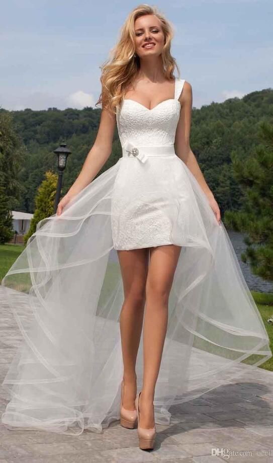 Acquistare 2017 Abito Da Sposa Corto In Due Pezzi Con Gonna Staccabile 2 In  1 Abito Da Sposa Da Spiaggia Robe De Mariee Economico | Consegna Veloce E  Qualità | DHgate Italy
