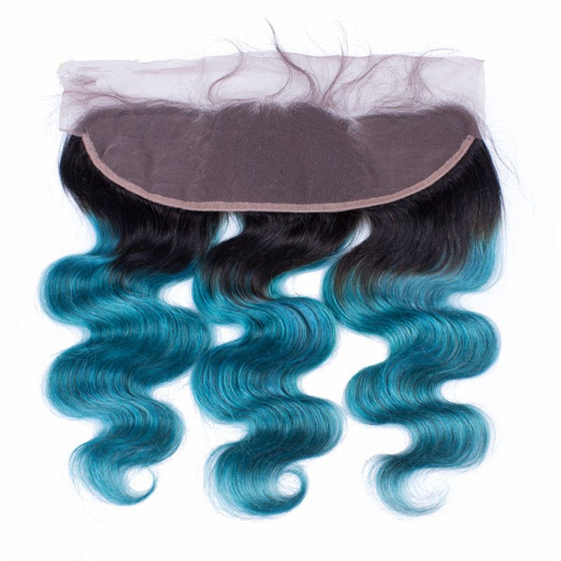 Ombre Blue Human Hair Lace Frontal Bleached Knots 13 4 Ear To Ear