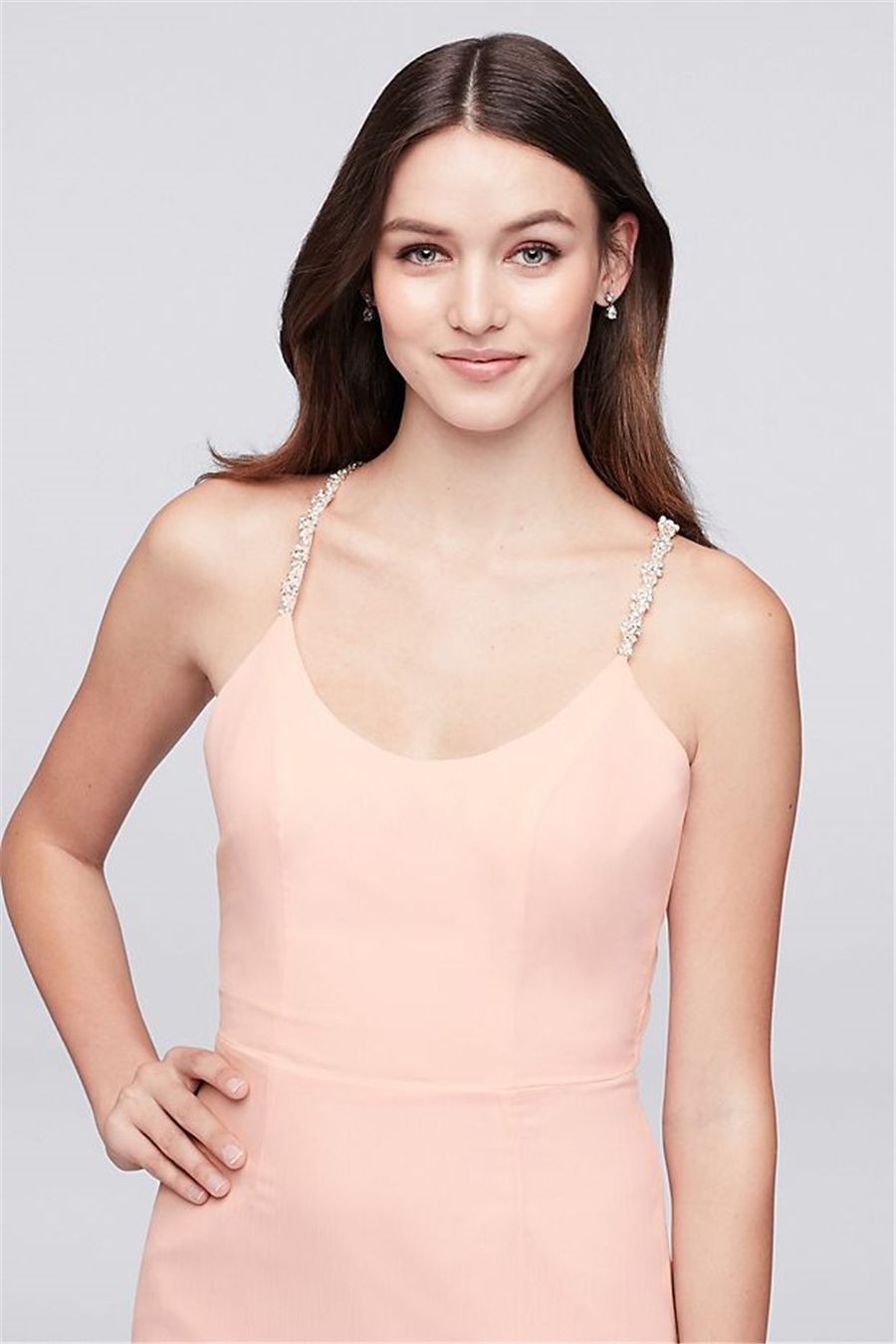 chiffon sheath bridesmaid dress with beaded straps