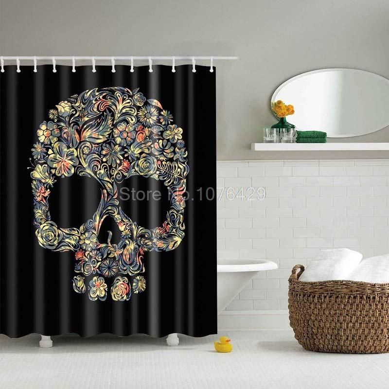 Whole Custom Shower Curtain Black Cartoon Skull Flowers Whole Custom Shower Curtain Black Cartoon Skull Flowers Design Bathroom Waterproof Mildewproof Polyester Fabric Multi Size 12 Hooks