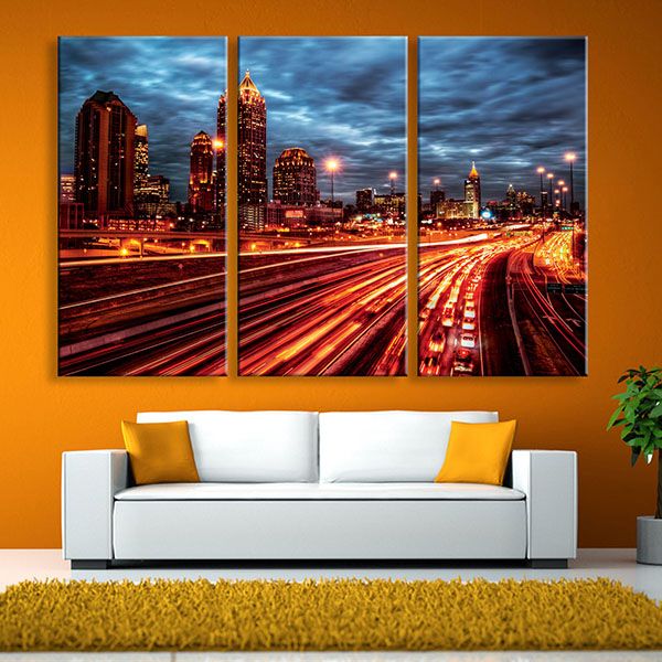 2018 City Night Lights Led Canvas Wall Murals Illuminated Art With Led