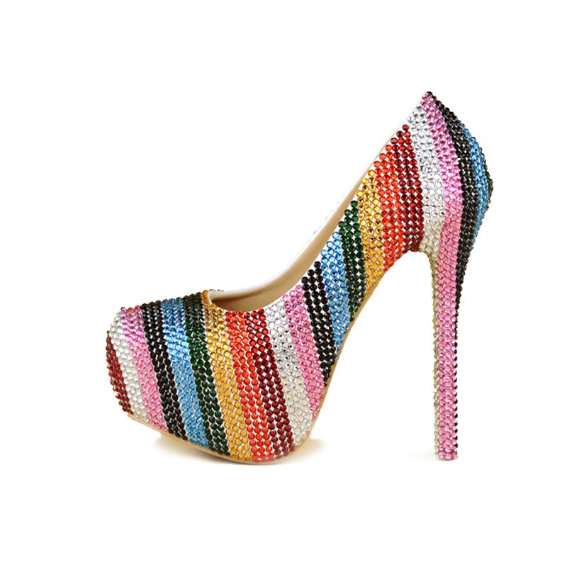 Handmade Colorful Rhinestone Shoes Evening Party Prom Pumps Fashion